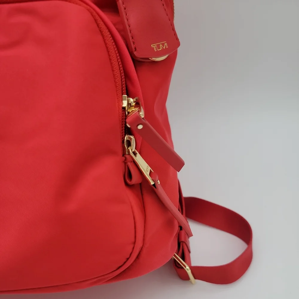 Tumi Red Backpack with Gold Hardware
